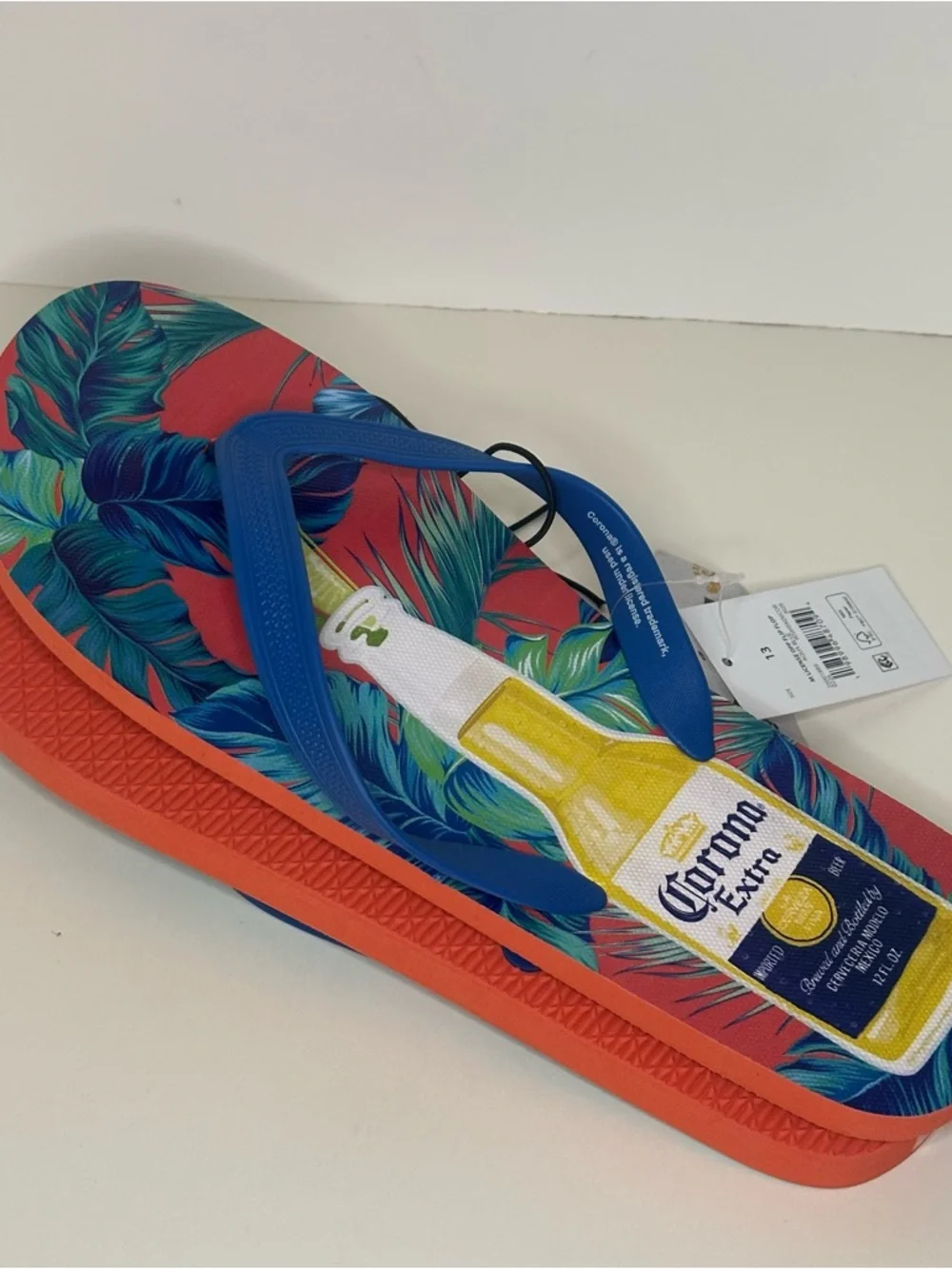 Corona Licensed By Bioworld Mens 13 Pink Plastic Flip-Flops Tropical Print NEW